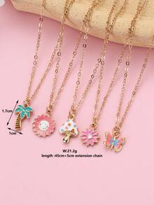 Bộ 5 mặt dây chuyền mạ vàng hình mặt trời, bướm, hoa, cây cọ, nấm, thích hợp cho các bạn gái đeo thường ngày cùng bạn bè - Nhiều màu - Xem 3