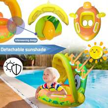 1 pieza Flotador de natación con sombrilla, asa y asiento, inflable y grueso, aro flotante de verano para diversión en la playa - Verde - Ver 2