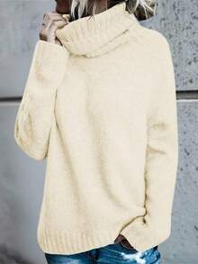PiePieBuy Womens Oversized Turtleneck Pullover Sweater Cable Knit Long Sleeve Sweater Tops - White - View 1
