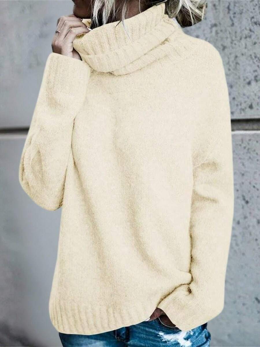 PiePieBuy Womens Oversized Turtleneck Pullover Sweater Cable Knit Long Sleeve Sweater Tops - White - View 1
