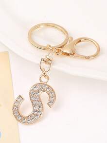 1个男女通用新款合金水钻英文字母钥匙扣，创意个性化闪亮字母配饰，时尚包包/汽车钥匙链，节日/生日礼物包包配饰挂绳带证件夹汽车配饰包饰圣诞节汽车老师朋友姐妹礼物创意 - 金色 - 查看 7