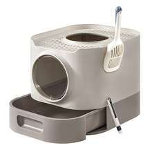 Feandrea Arenero Cerrado para Gatos, Caja de Arena para Gatos XXL, con Tapa, Bandeja Extraíble, Recogedor, Cepillo, Gatos Grandes, Menos Rastro, Antipérdida, Avena y Gris Cálido - Caqui - Ver 6