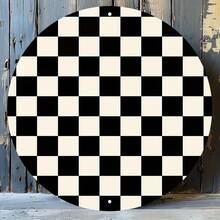 Stunning Black & White Checkerboard Metal Wall Art - High-Contrast, Minimalist Design For Home, Bar, Kitchen, Garage Decor - 彩色 - 查看 2