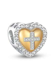 1pc Fashionable Shiny Heart Angel Pendant Beads Jewelry, Suitable For Women Bracelet DIY - Gold - View 7