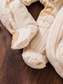 Bhchntiy 2件套婴儿秋冬新款可爱熊印花纯色毛绒罗纹圆领连脚裤休闲时尚服装 - 米色 - 查看 7