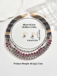 2pcs Elegant Purple Crystal Beaded Necklace And Earrings Jewelry Set, Shiny Sophisticated Jewelry Set Suitable For Women's Daily Matching - Multicolor - View 8
