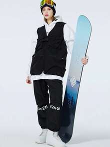 一件装女士滑雪服，滑雪/滑冰背心，男女通用，纯色，户外服装，防风，防水，轻便，保暖，透气，舒适，耐用，适合运动（不含配件） - 黑色 - 查看 7