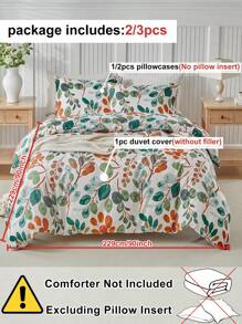 Set de funda nórdica con estampado de hojas botánicas de 2/3 piezas, set de ropa de cama moderno y de estilo cottage para todas las estaciones, suave y transpirable, lavable a máquina (1 funda nórdica + 1/2 fundas de almohada, sin relleno)