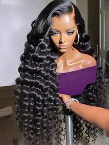 Uveous 40 42 Inch 250% Density Glueless Put On And Go Deep Wave 5x5 Lace Closure Wigs Human Hair 250 Density Loose Deep Curly Wig 13x4 HD Lace Frontal Wigs For Women Glueless Wigs Water Wave Pre Cut Pre Plucked With Baby Hair Full Edge Friendly For Beginners No Glue Needed 3 Second To Wear Halloween Season - Natural Black - 查看 5