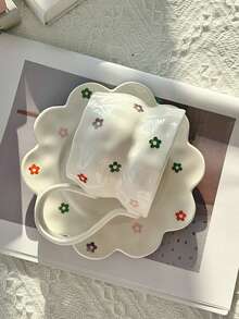 Bộ 1 cốc cà phê và đĩa sứ họa tiết hoa dễ thương, cốc phong cách Hàn Quốc chất lượng cao, cốc cà phê dung tích lớn có quai xách cỡ lớn, thích hợp cho văn phòng, gia đình, bữa sáng - Nhiều màu - Xem 2