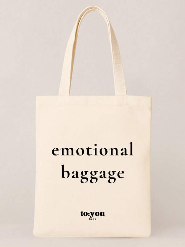 Made In Turkey Printed Tote Bags – 100% Cotton Canvas | 36x45x10 Cm | Beige | Emotional Baggage Typography & Funny Sorry I'm Late Designs