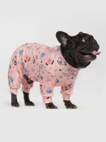 Pijama pentru câini, Costum de recuperare pentru câini, Costum pentru câini, Pulovere pentru câini, Dog StuffUltra, Ținute pentru câini, Haine pentru câini, Accesorii pentru câini, Pijama pentru căței, Haine pentru căței, Accesorii pentru căței, Ținute pentru căței, Pijama pentru câini de rase mici, medii și mari, Moale și elastic, Imprimeu integral - Model drăguț cu desene animate roz prăfuit, S-6XL