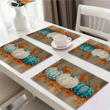 4-Piece Set Of Autumn Thanksgiving Themed Placemats With Pumpkin And Maple Leaf Print Designs, Measuring 30X45 Centimeters, Is Perfect For Theme Decoration In Thanksgiving Restaurants, Dining Tables, Indoor And Outdoor Gatherings, And Rural Kitchens. It Is The Best Choice For Thanksgiving Gifts.