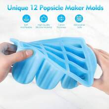 Homemade Popsicle Maker - 12-Cavity Silicone Mold With Lid, 50 Sticks/Bags/Ties + Tools - Foldable, Easy To Use - Ideal For Summer Parties & Gatherings - 藍色 - 查看 4