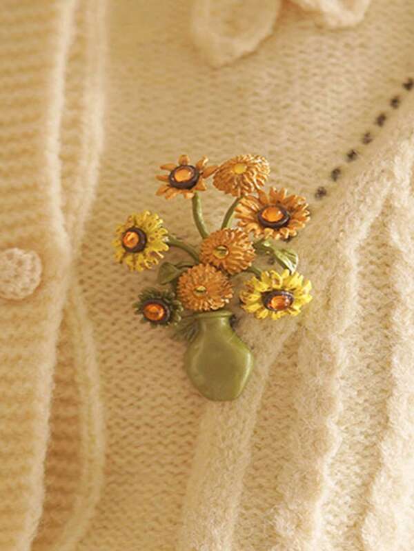 Stilvolle emaillierte Van Gogh Vase Broschen für Frauen, unisex Sonnenblumen Pins als Büro, Party, Freunde Geschenk Schmuckzubehör