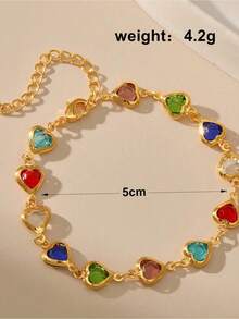 1pc Colorful Shiny Cubic Heart Design Elegant Bracelet, Suitable Girls Daily/Party Jewelry, Festival GiftThe Best Valentine's Day - một cỡ 3 - Xem 7