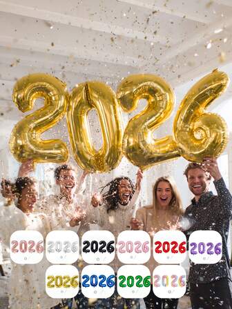 4 件/套 32 英寸“2026”数字标语铝箔气球，32 英寸和 16 英寸可选，适用于圣诞节、新年、周年纪念、单身派对、生日派对等场合装饰。包含：金色、银色、黑色、红色、玫瑰金、蓝色、绿色、紫色、渐变色薄铝箔气球
