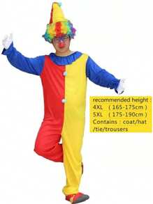 Halloween Weihnachten Outdoor Party Event Erwachsenen Clown Kostüm Bühnen-Make-up Ball Performance Kostüm Männer und Frauen Kleidung Set, verschiedene Stile des fröhlichen Clown Kostüms, Erwachsenen lustiges Rollenspiel Clown Set, nur Kleidung, keine Requisiten Bunte Perücken/Masken/Handschuhe/Schuhe