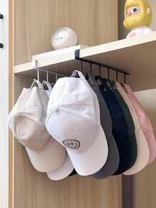 1pc/Wall-Mounted Hat Rack, Iron Storage Clothes Hanger With 6 Hooks, Portable Multi-Function Storage Clothes Rack, Door Hat Rack, Wardrobe Cabinet Organizer, Suitable For All Types And Sizes Of Hats. - Multicolor - View 2