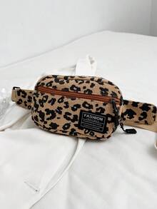 灯芯绒豹纹面料时尚百搭运动休闲男士胸包、简约智能手机袋和零钱包 - 卡其色 - 查看 3