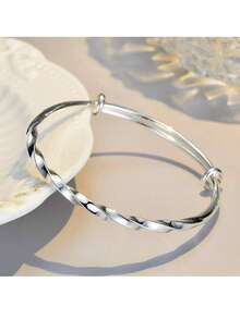 1 szt. Regulowana, miedziowana, skręcona, gładka bransoletka z srebra, prosta i modna, prezent dla przyjaciół, na Walentynki