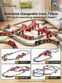 儿童益智趣味大型电动火车轨道车，电动高速火车模型带轨道，DIY拼图组装多种轨道形状，场景模拟防撞，男孩玩具礼物（配件颜色和款式随机） - 彩色 - 查看 8
