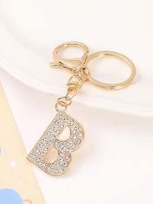 1个男女通用新款合金水钻英文字母钥匙扣，创意个性化闪亮字母配饰，时尚包包/汽车钥匙链，节日/生日礼物包包配饰挂绳带证件夹汽车配饰包饰圣诞节汽车老师朋友姐妹礼物创意 - 金色 - 查看 10