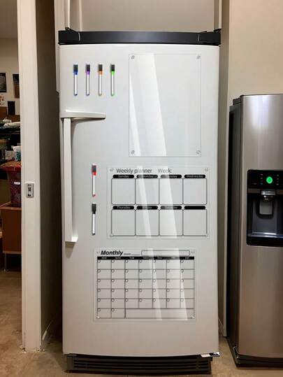 1 Set Planificador semanal magnético de acrílico transparente, imán decorativo para refrigerador, pizarra de notas borrable y resistente al agua para notas diarias, resumen de trabajo, comunicación, pizarra de mensaje de acrílico con línea negra (incluye 6 marcadores magnéticos para pizarra blanca)