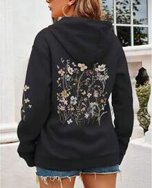 Women's Floral Printed Hoodies Vintage Aesthetic Flower Graphic Sweatshirt Cute Boho Fleece Thermal Hoodie Pullover - màu xanh lá - Xem 9