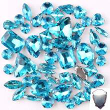 50 件/包，闪光混合形状玻璃水钻，银色金属平底，混合形状手工缝制水钻，用于衣服平底工艺宝石水晶缝制水钻带爪，DIY 配件用于装饰衣服、连衣裙、包、鞋子、胸针、耳环、手工艺品