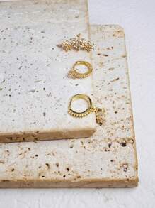 3 件微型 CZ 三瓣花耳钉水滴吊坠耳环套装可堆叠耳环女士，14K 镀金小巧轻便耳环，适合女孩耳垂软骨耳轮多个穿孔首饰