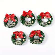 30 Pcs Mini Christmas Wreaths With Red Bows And Golden Bells - Plastic Festive Artificial Craft Tree Ornaments(1/10/20/30pcs) - Multicolor - View 4