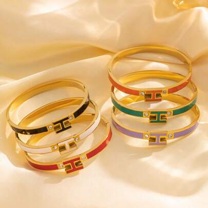 1 pieza Brazalete dorado en forma de H chapado en oro de 18K para mujeres, joyería delicada, mejor regalo para mujeres en Pascua, Navidad, Día de la Madre (sin caja)