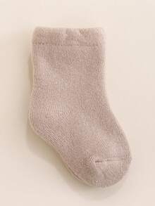 1 Pair Solid Color Simple Baby Plush Mid-Calf Socks, Thick Warm & Soft Comfortable