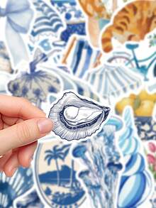 50pcs Blue Stickers Laptop Handbook Phone Case Decorative Stickers - Multicolor - View 6