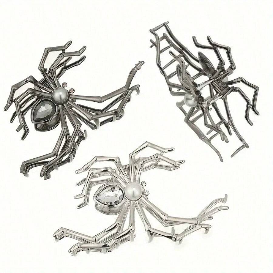 1pc Halloween Punk-Style Spider Trap With Faux Pearl And Rhinestone Decorations. Hair Claw In Y2K Style. Ponytail Clip For Halloween. - Multicolor - View 1