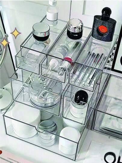 1 件透明抽屉式收纳盒，大容量多隔层整理器，适用于学生桌、宿舍、化妆品、办公用品，适用于卧室、办公室、化妆品收纳，适用于女性收纳整理器旅行节日必备秋季装饰秋季万圣节