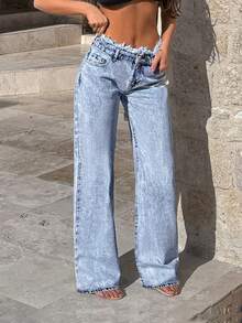 时尚优雅精致口袋纽扣纯色裤子，适合春、夏、秋、冬的休闲日常穿着长裤 - 藍色 - 查看 4