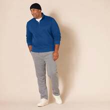Men's Long-Sleeve Quarter-Zip Pullover Fleece Sweatshirt, Style - Teal Blue - View 7