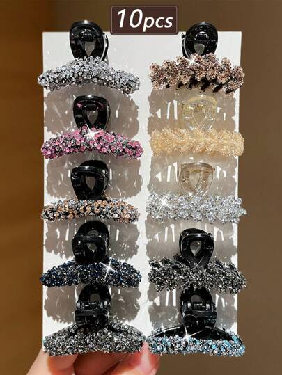 4/10 قطعة من مشابك الشعر للنساء بتصميم سنابل القمح المزخرفة بحجارة الراين الملونة، مشابك شعر أنيقة للتسريحات المرفوعة، إكسسوارات شعر أنيقة وأنيقة كهدايا، مشابك شعر عصرية للسيدات للاستخدام اليومي في فصل الخريف والشتاء للإطلالات العصرية