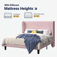 Allewie Full/Queen/King Size Bed Frame With Upholstered Wingback Headboard, Vertical Channel Tufted Corduroy Velvet Platform Bed, Strong Wooden Slats Support, No Box Spring Needed, Easy Assembly, Pink - Pink - View 8