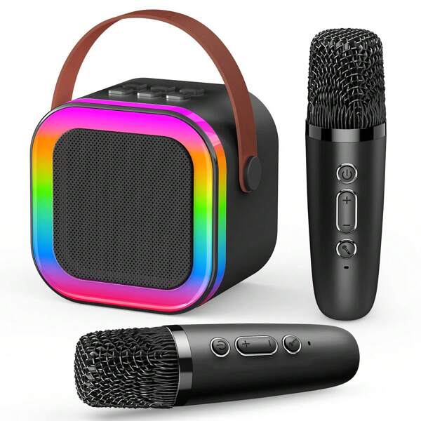 Máquina de karaoke para adultos, micrófono de karaoke Bluetooth portátil mini con altavoz y 2 micrófonos inalámbricos, para todos los teléfonos inteligentes, cumpleaños, familia, fiestas en casa
