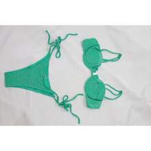 Nuevo bikini verde brillante con lados sexy, bikini triángulo de cintura baja con pedrería, estilo hawaiano con tirantes ajustables, bikini vibrante - Verde esmeralda - Ver 7