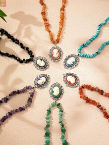 Figure Decor Oval Pendant Necklace - Multicolor - View 2