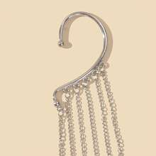 2 Pcs Stylish Imitation Pearl Decor Silver Tassel Chain Wrap Around Earrings Ear Cuffs No Piercing Daily Party Jewelry