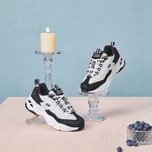 Skechers 女士厚底熊猫运动鞋，休闲运动鞋 - 黑與白 - 查看 1