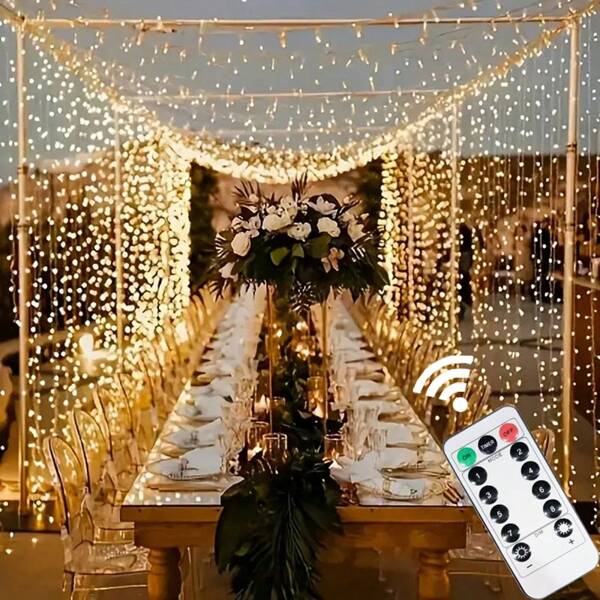 Luci a stringa per esterni, decorazione per esterni, decorazione per albero di Natale, decorazione per atmosfera da campeggio, decorazione appesa per vacanze, luci decorative a stringa di Natale, decorazione per casa, cucina, camera da letto, soggiorno, decorazione per interni, luci a stringa a tenda USB con 8 modalità e telecomando, decorazione per San Valentino, luci a stringa da favola, decorazione per Pasqua e Ognissanti, illuminazione decorativa per vacanze, adatta per decorazione di matrimoni, feste di compleanno, balcone, patio, gazebo, luci a stringa per interni