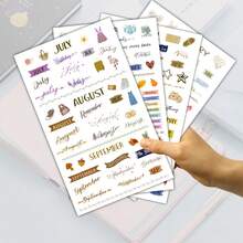 149 Stücke Aufkleber, 4 Blatt - Monatliche Kalender-Datumsetiketten von Januar bis Dezember, pastellfarbener Ton - elegante Schrift für Planer, Bullet Journals, Zeitpläne - perfekt für Geburtstag, Feiertags-Dekorationen - funktionale & dekorative Organizer-Aufkleber, Mehrzweck-Dekorationsmuster-Aufkleber - Kalender-Tags - Übersicht 6