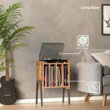 Record Player Stand Record Storage Table End Table With Vinyl Holder Display Shelf Side Table Turntable Stand Nightstand V1TB01BB045 - Nâu mộc mạc - Xem 4