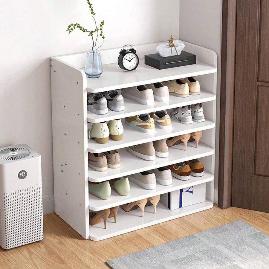 LIVINGANDHOME Living And Home 5-8 Tier Sturdy MDF Shoe Rack White Raised Guardrail Rounded Edges Vertical Storage Organizer For Home Entryway Bedroom Closet - White 62cm W X 26cm D X 88cm H - View 1